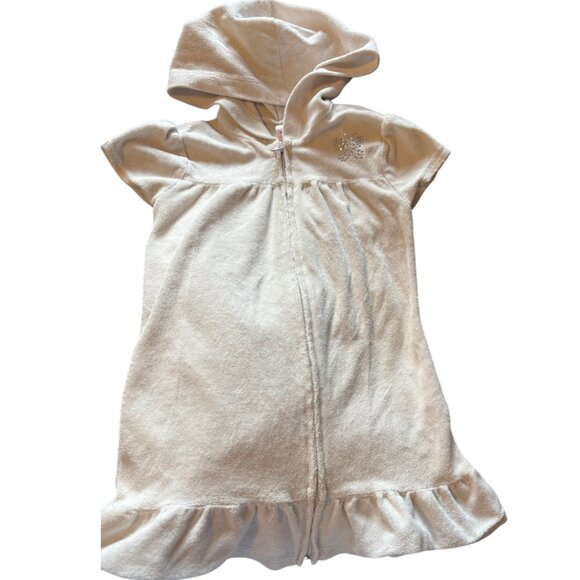 Miken girl's white swim zip up hooded terry coverup with jeweled butterfly sz 4 - Picture 2 of 4